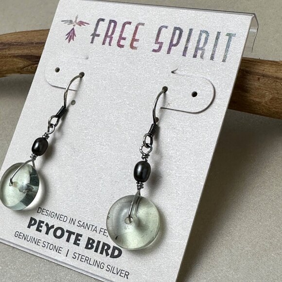 NWT Peyote Bird Free Spirit Sterling Silver Genuine Disk Stone Dangle Earrings - Picture 5 of 9